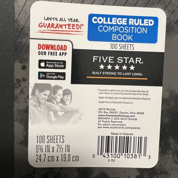 Five Star Composition Notebook College Ruled 100 Sheets Black Bitmap (Pack of 5) - Picture 3 of 3